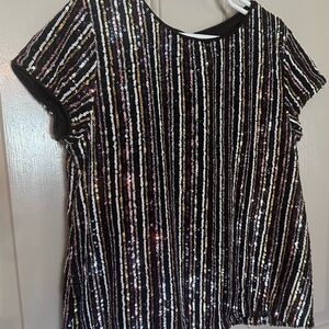 Art Class Multicolor Sequin Striped Top
